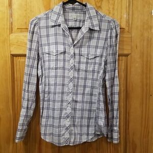 Banana Republic purple stripped plaid top size s!